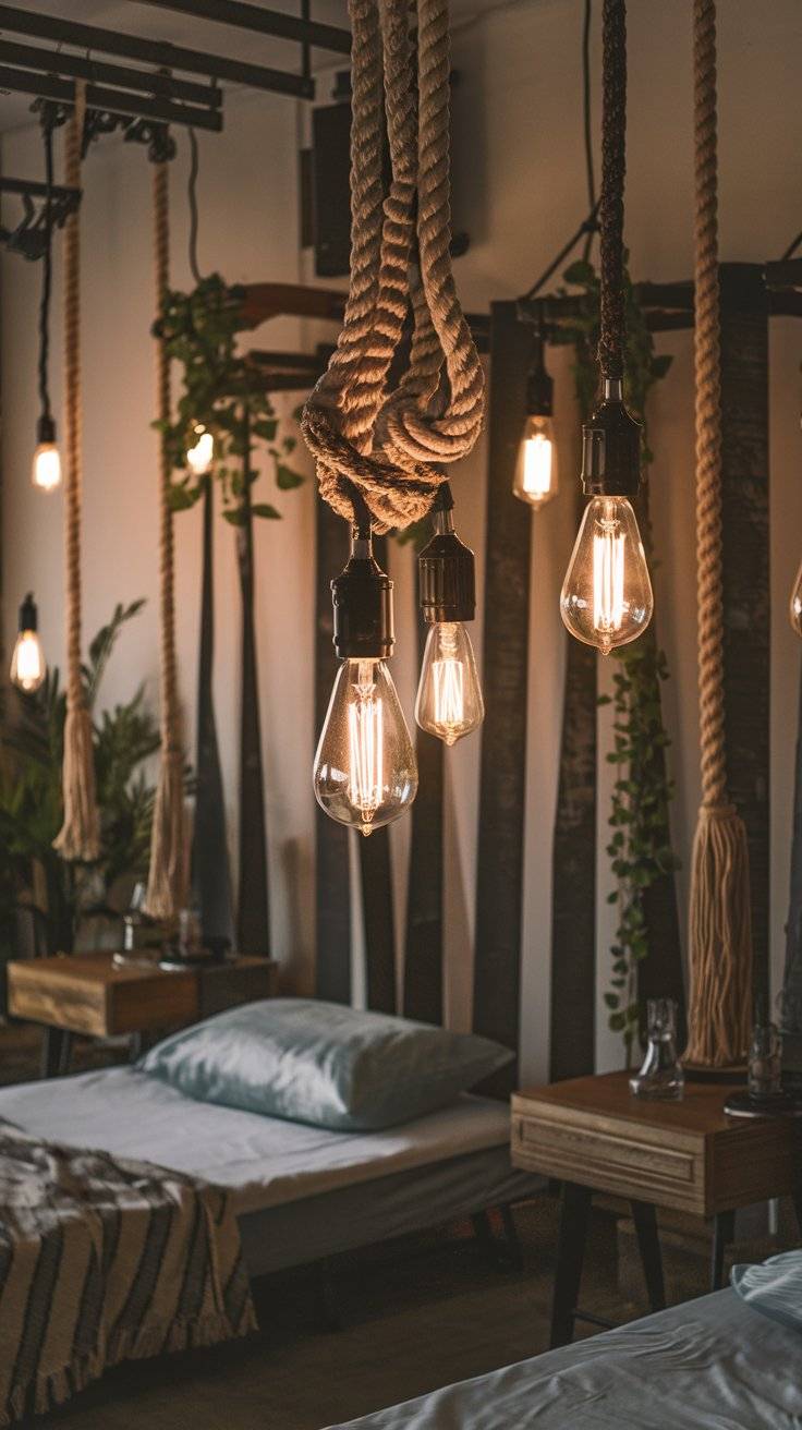 Bulb On Rope Design 35 BOHO Bedroom Lighting Ideas: Cozy Tips for a Relax Bed - INFOR EASY HOME