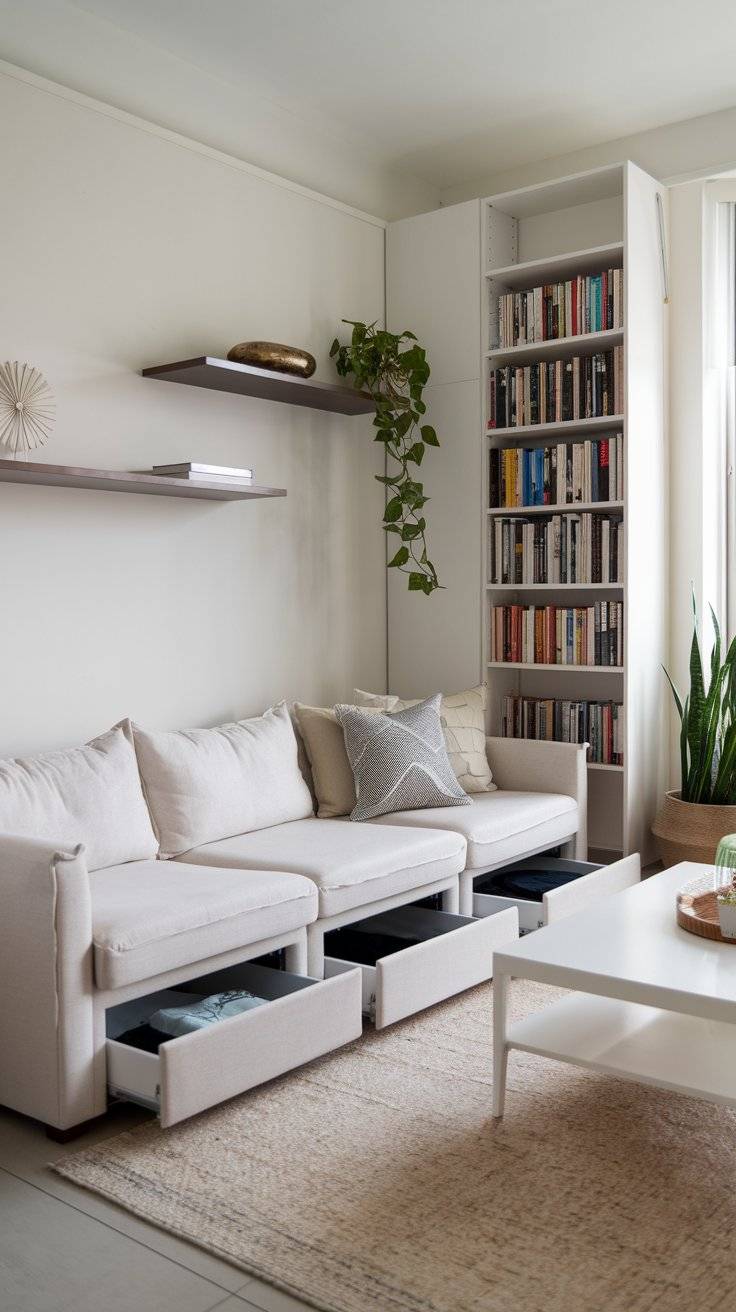 A closer look at Minimalist Storage For Small Apartments Living Room