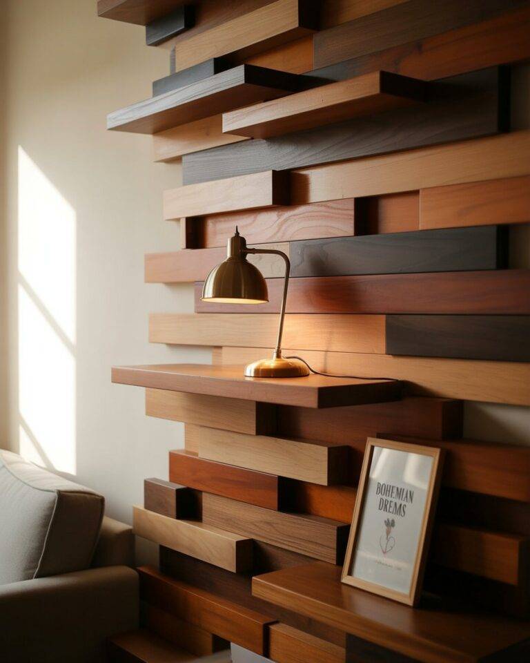 22 Stunning DIY Wood Accent Wall Ideas with Shelves - INFOR EASY HOME