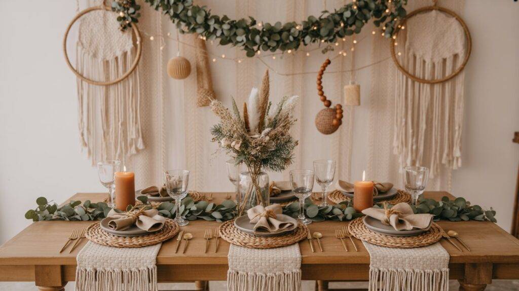 Boho Christmas Party Ideas with Natural Textures and Handmade Details