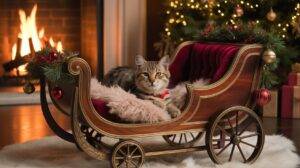 Cozy Christmas Sleigh Cat Bed for Warmth, Calm, and Comfort