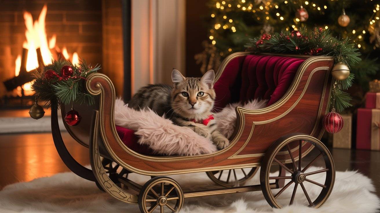 Cozy Christmas Sleigh Cat Bed for Warmth, Calm, and Comfort