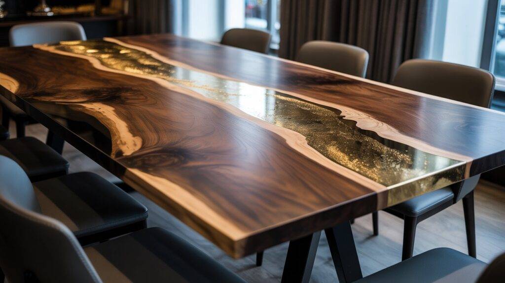 Modern Black and Gold Epoxy River Dining Table