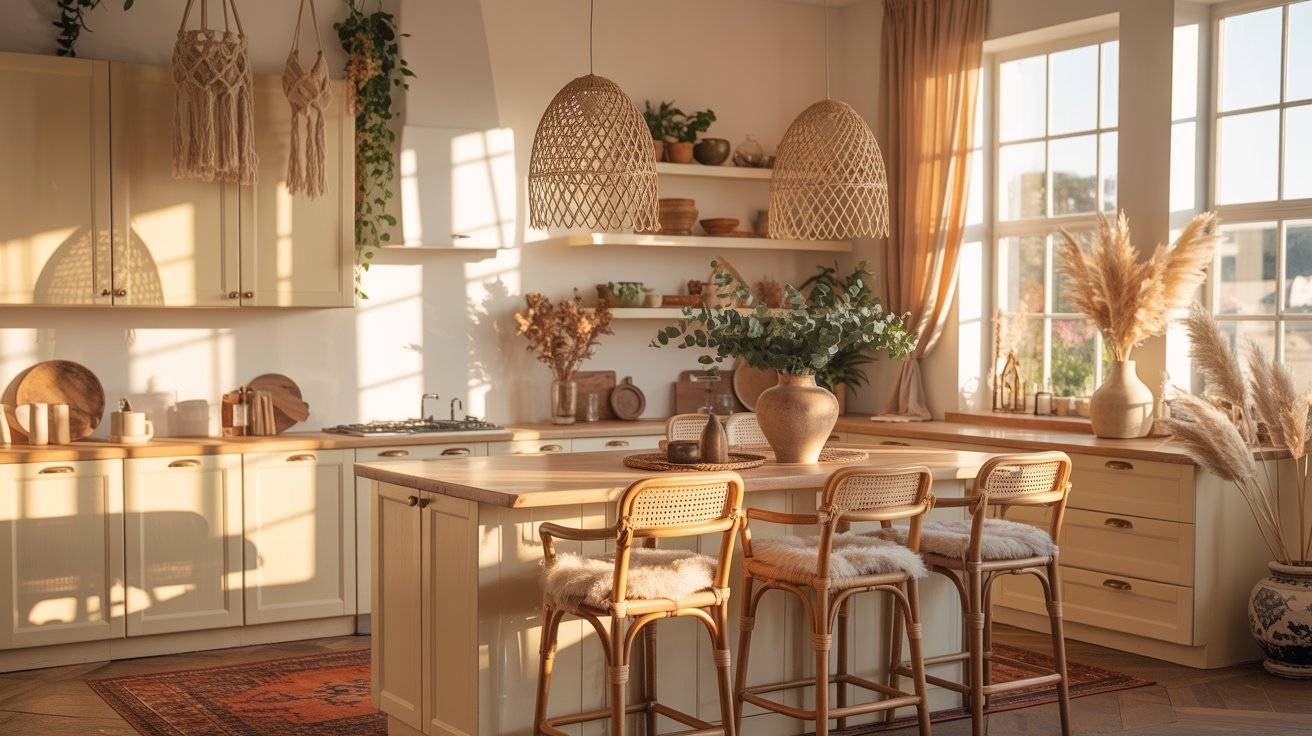 Sunlit Boho Kitchen Design with Natural Rattan 1 Touches Sunlit Boho Kitchen Design with Natural Rattan 1 Touches