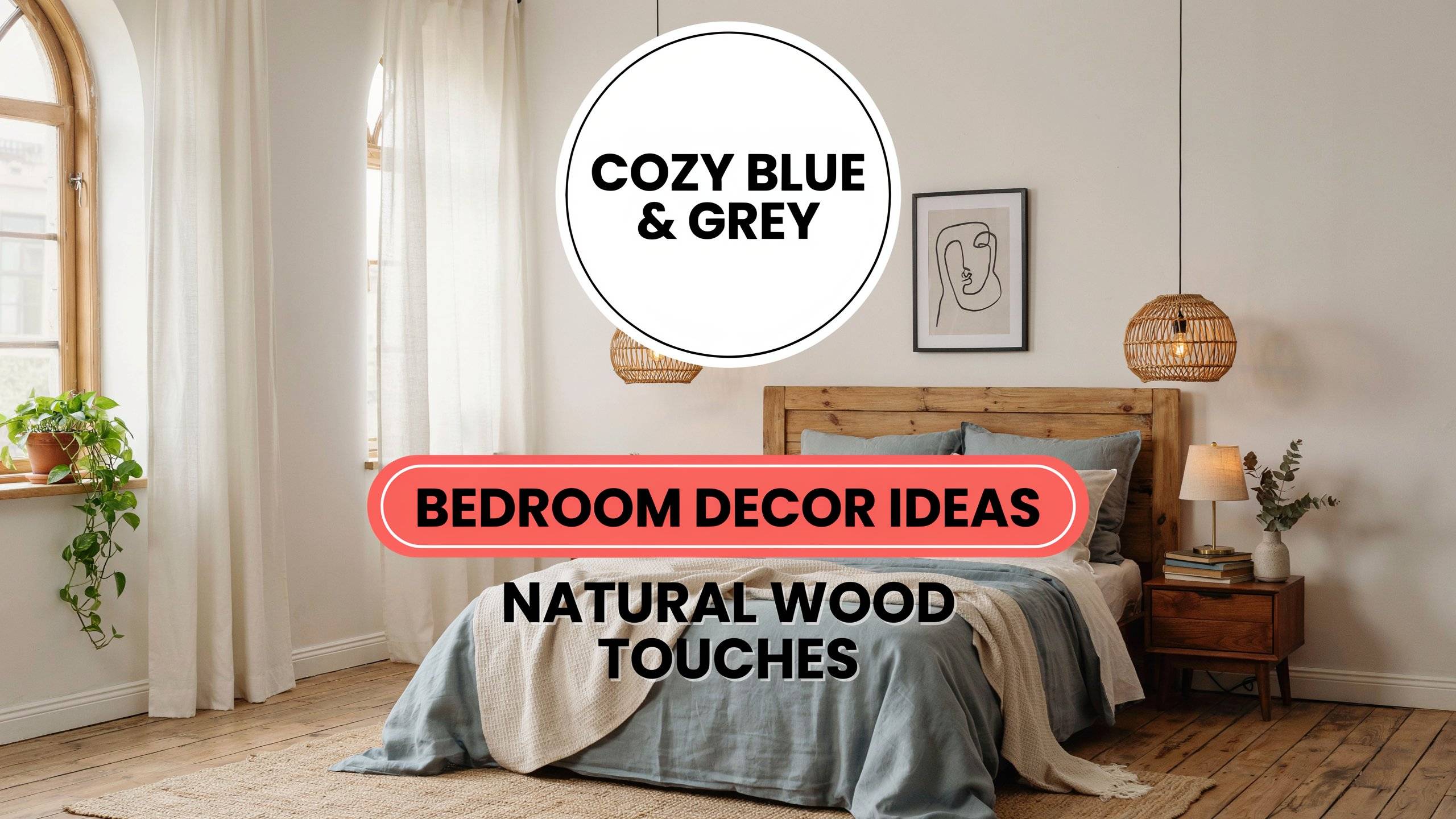 Cozy Blue and Grey Bedroom Decor with Natural Wood Touches