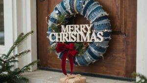 15 Craft a Christmas Entryway Wreath From Worn-Out Jeans