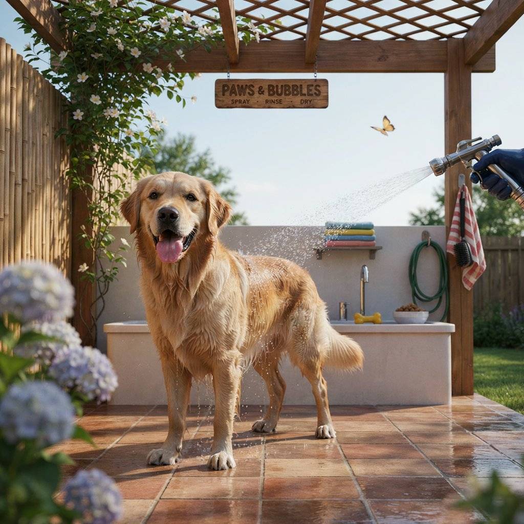Dog Wash Station Under a Pergola